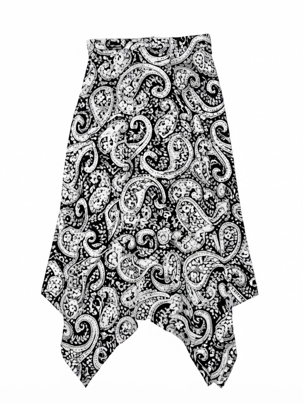 Chico's Black White Paisley Print Asymmetrical Handkerchief Hem Skirt (Size 0)